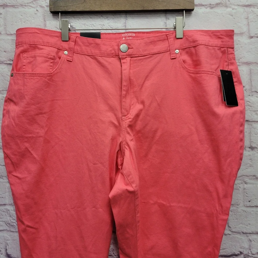 NEW Crown &‎ Ivy Curvy 22W Coral Pink Skinny Jeans Stretch Denim Preppy Casual - Picture 3 of 9